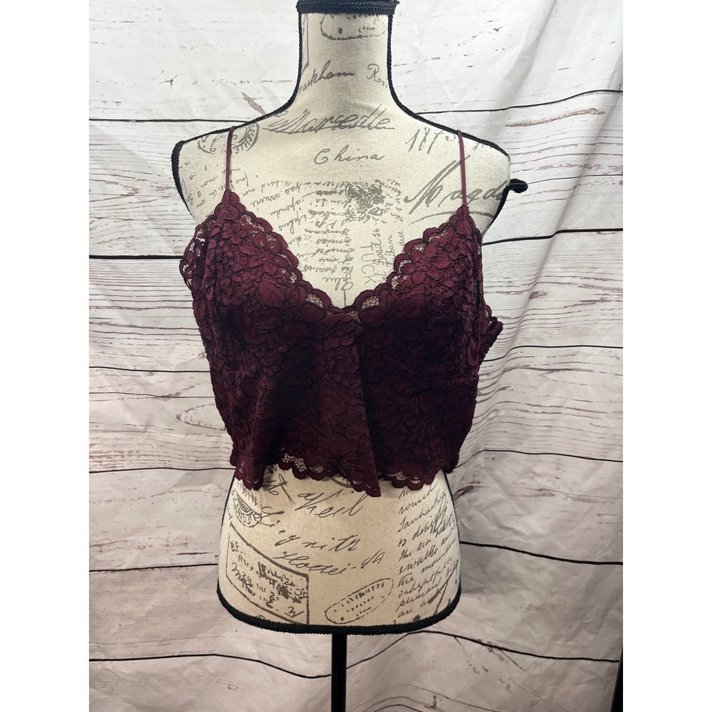 Express Womens XL Burgundy Lace Smocked Cropped Cami Top NWT Adjustable Straps